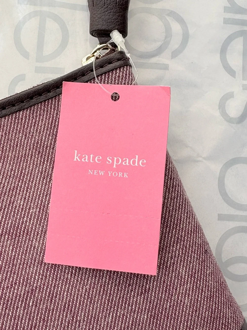Pink and Brown Canvas Leather Zip Pouch Kate Spade Ash St. Logo Large Tassel